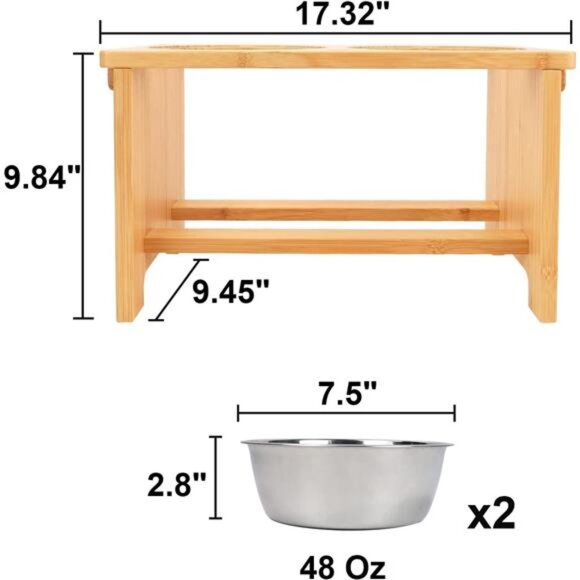 Elevated Dog Bowls,Raised Dog Bowl Stand with 2 Stainless Steel Bowls - Picture 5 of 7